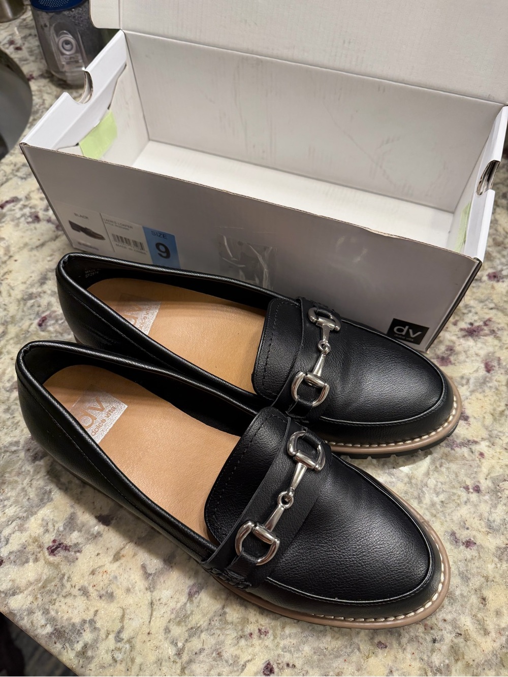 Dolce Vita Black Loafers Silver Chain Horsebit Buckle